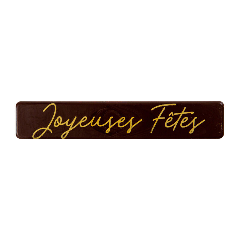 2015851 PLAQUETTE  JOYEUSES FETES CHOCOLAT NOIR 8X1,5CM 120 PCES