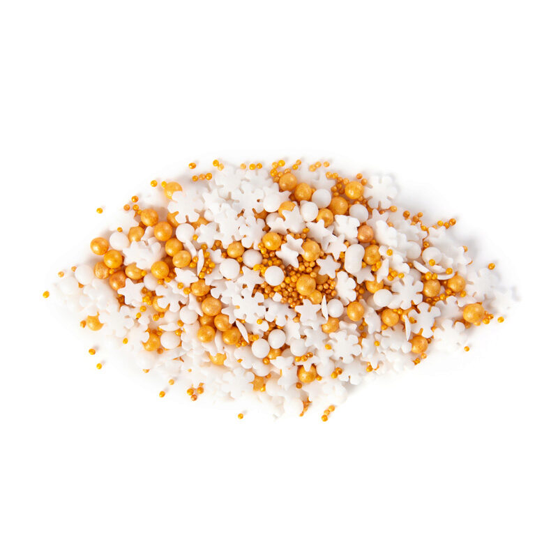 *FF* 1061275 MIX DECORS NOEL FLOCON/ETOILE OR/BLANC SUCRE 500GR