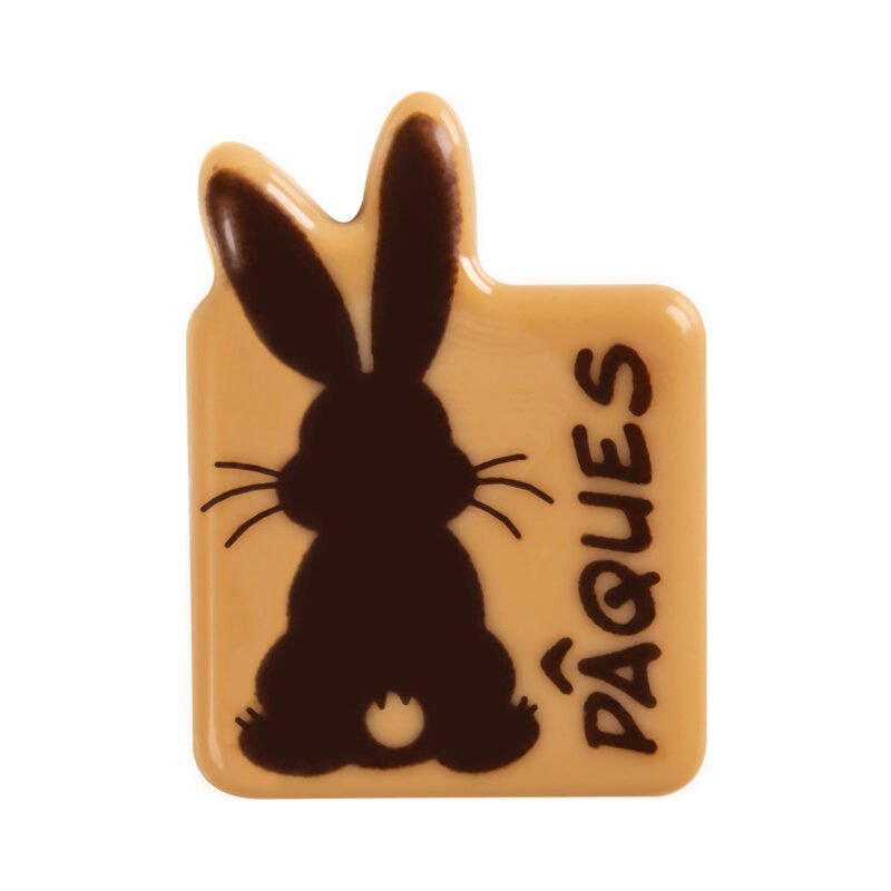 *FF* 2069474 PLAQUETTE PAQUES LAPIN DE DOS 35X25MM CHOCOLAT CARAMEL 120 PIÈCES=BOITE