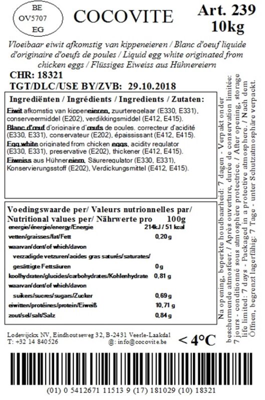COCOVITE    239      BLANCS D'OEUFS LIQUIDES   10L    LONGUE DLC