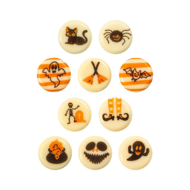2091135 HALLOWEEN CHOCOLADE PATROON PLAAT Ø 2CM 300 STUKS ***S/CD***