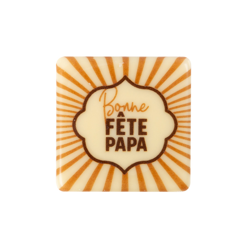 2011043 VIERKANT PLAAT BONNE FÊTE PAPA 38MM CHOCOLADE 120 STUKS ***S/CD***