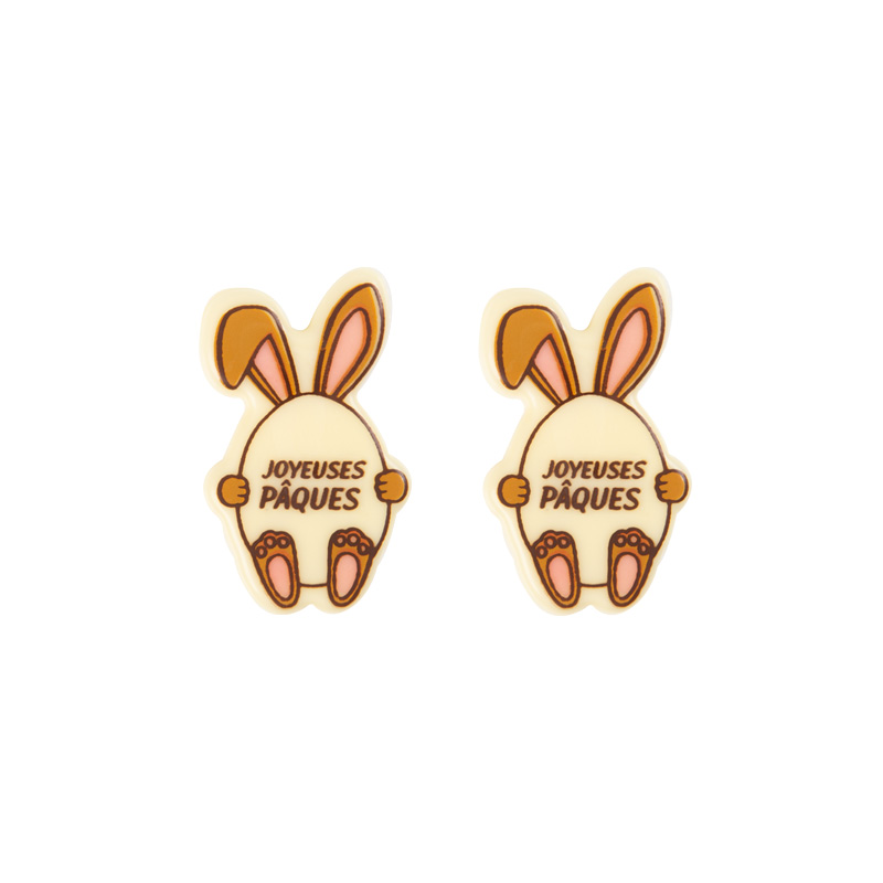 69154 KONIJN MET EI 'JOYEUSES PÂQUES' 4,5X3 CM 125 STUKKEN ***S/CD***