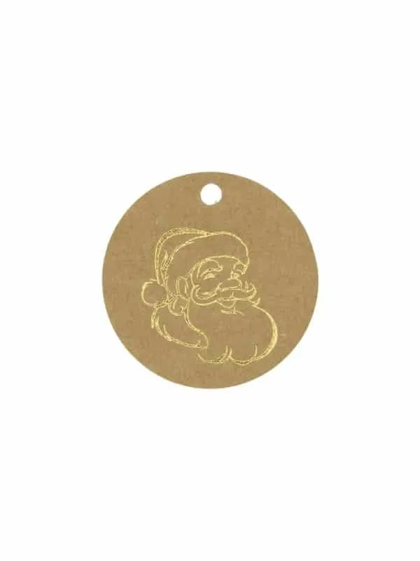 CARTE A ACCROCHER KRAFT "PERE NOEL" DORE DIAM 5CM PAQUET DE 50PCES