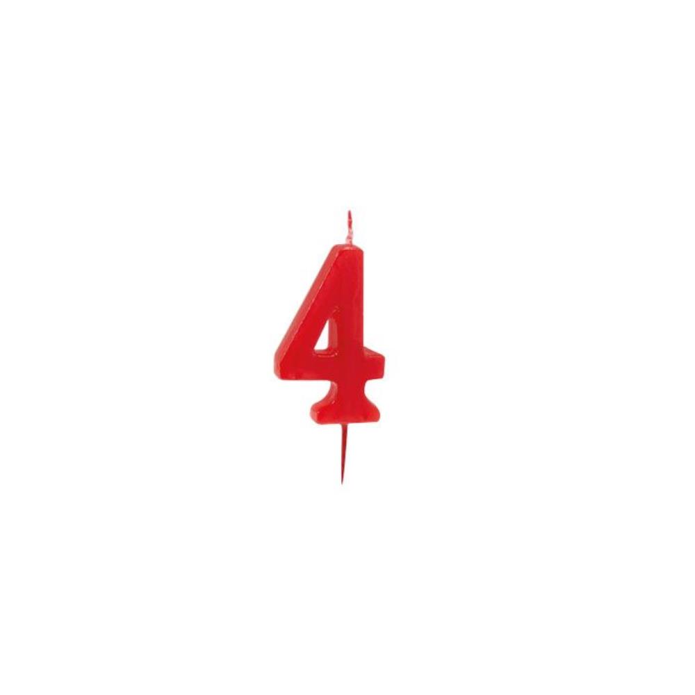 CIJFER KAARSEN ROOD N°4 HT 6CM =STUKEN