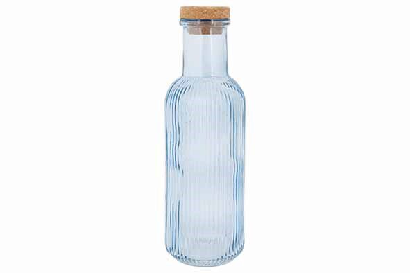 C&T RAYA BOUTEILLE VERRE BLEU 1L A/BOUCHON LIEGE  8.7XH27.8CM