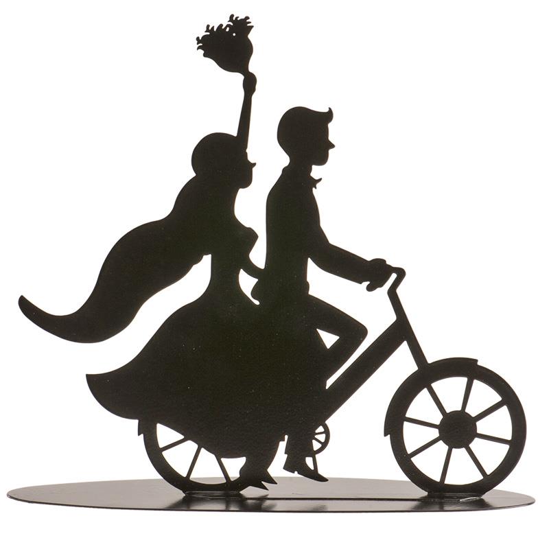 2D ECHTPAARTJE OP ZWARTE METALEN FIETS 18CM