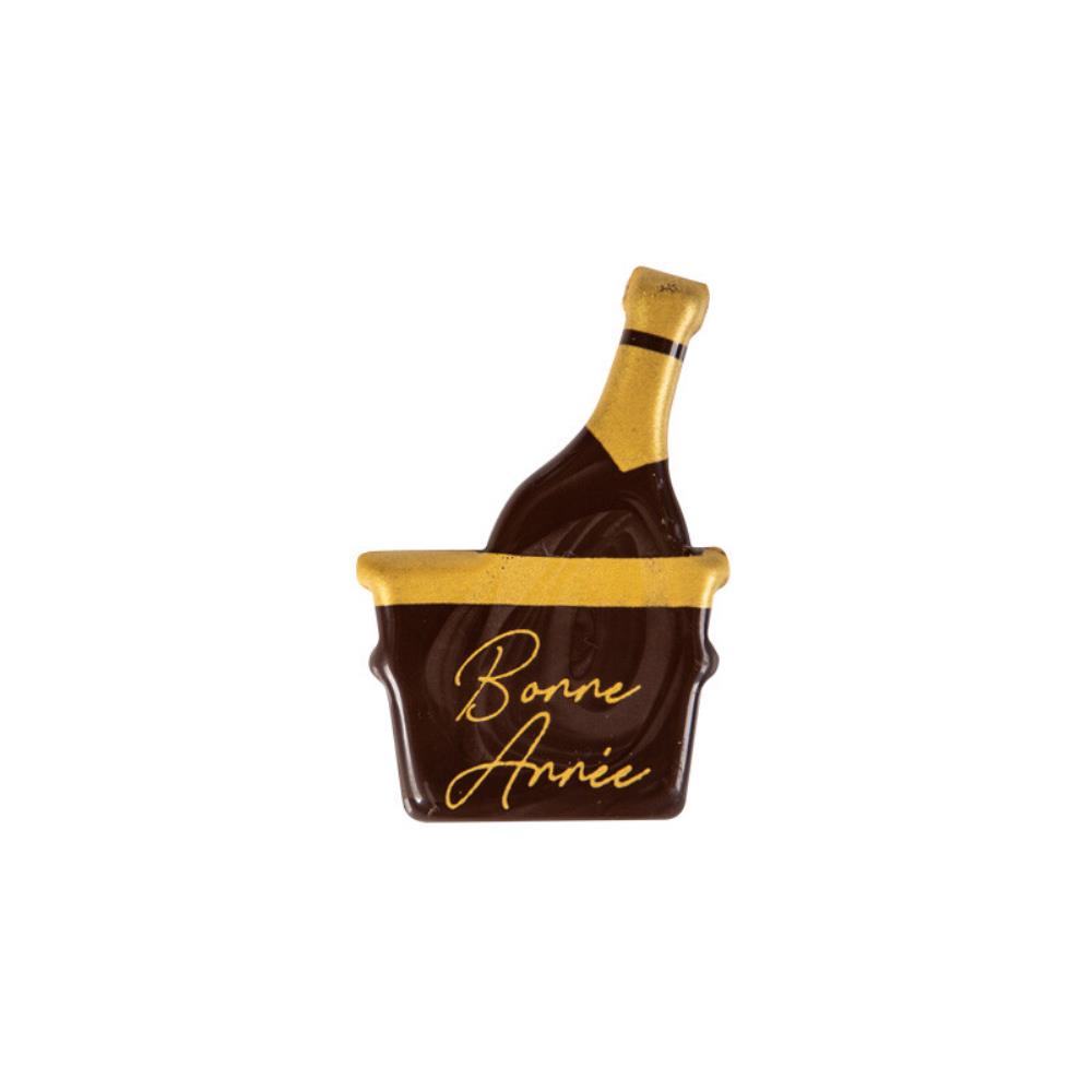 2014808 PLAQUETTE BOUTEILLE DE CHAMPAGNE AVEC SEAU BONNE ANNÉE CHOCOLAT NOIR 120 PCES