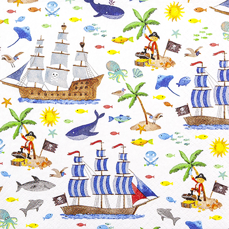 HOME FASHION SERVETTEN 33X33CM PIRATEN PAK VAN 20 STUKS