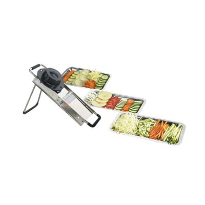 BRON MANDOLINE DU CHEF A/POUSSOIR SECURITE INOX 4 BLOCS DE LAMES 2,4,7 ET 10 MM