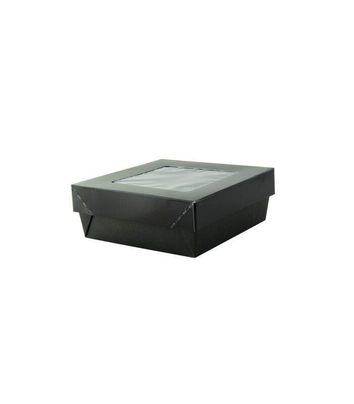 BOITE CARREE NOIRE 135X135X50 AVEC COUVERCLE A   FENETRE 25PCES