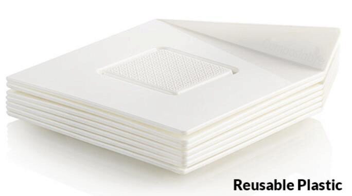 WHITE PLATE/TRAY SQUARE 83X83MM REUSABLE 100PCS FOST+ INCLUDED