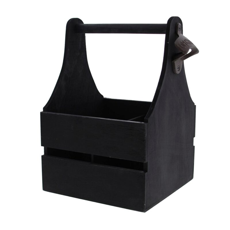 SQUARE BOTTLE HOLDER 4 BOTTLES BLACK EMPTY WITH BOTTLE OPENER 18X18XHT27