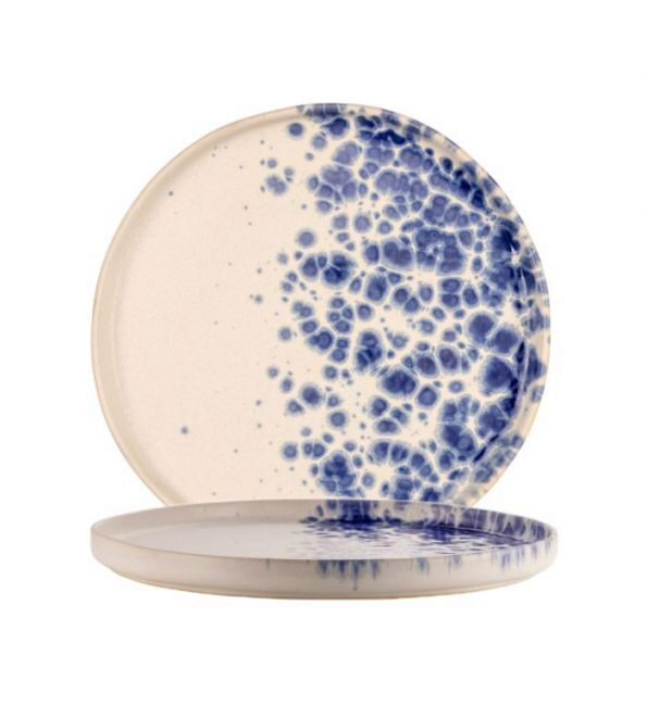 LE COQ PHOBOS WIT BLAUWE STIPPEN BORD 20.5XH2CM STONEWARE - LPHO019BB002205