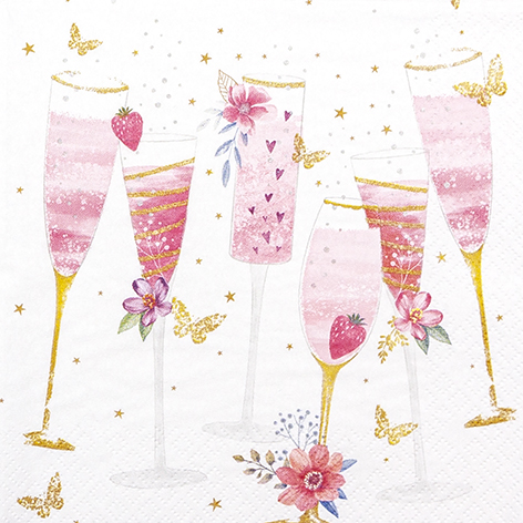 HOME FASHION SERVIETTE 33X33CM VERRES CHAMPAGNEROSE PAQUET DE 20PCES
