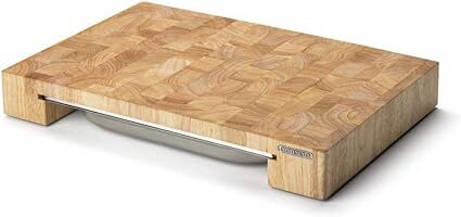 CONTINENTA HEVEA WOOD CUTTING BOARD 48X32.5XH6CM WITH INTEGRATED STAINLESS STEEL GASTRO