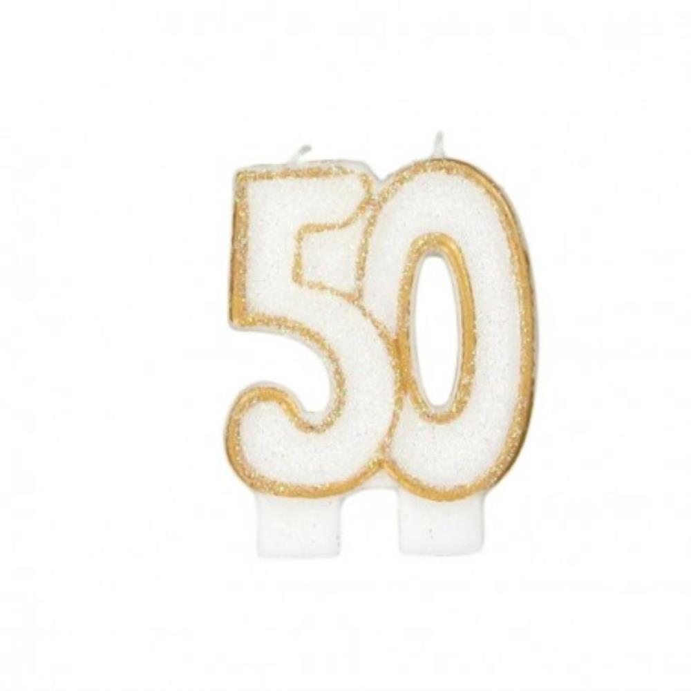50 JARIG JUBILEUM NUMMERKAARS MET GOUDEN RAND 6CM HOOG