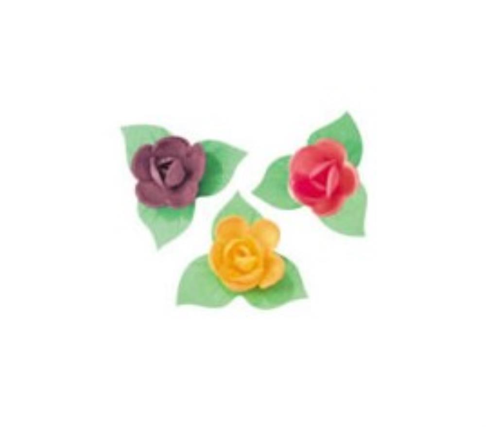 RMC053 MINI ROSE COROLLE AZYME 40MM VIVE VIOLET+JAUNE+ROUGE 81 PCES