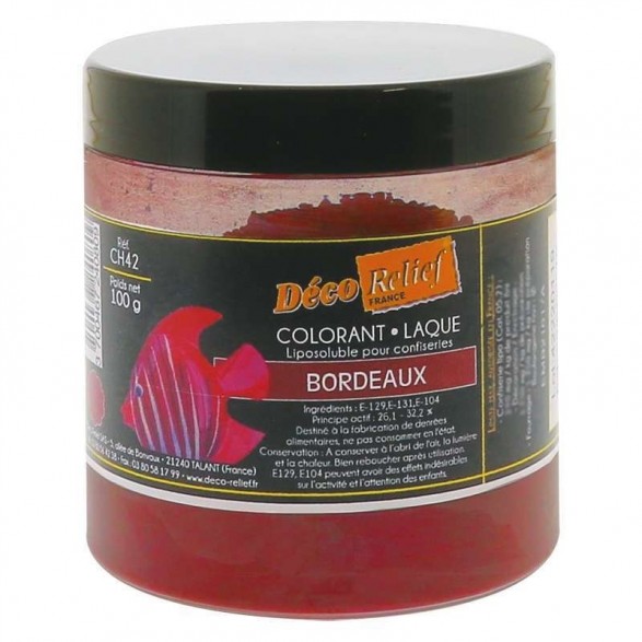 COLORANT LAQUE EN POUDRE POUR CHOCOLAT BORDEAUX 100GR CH 42