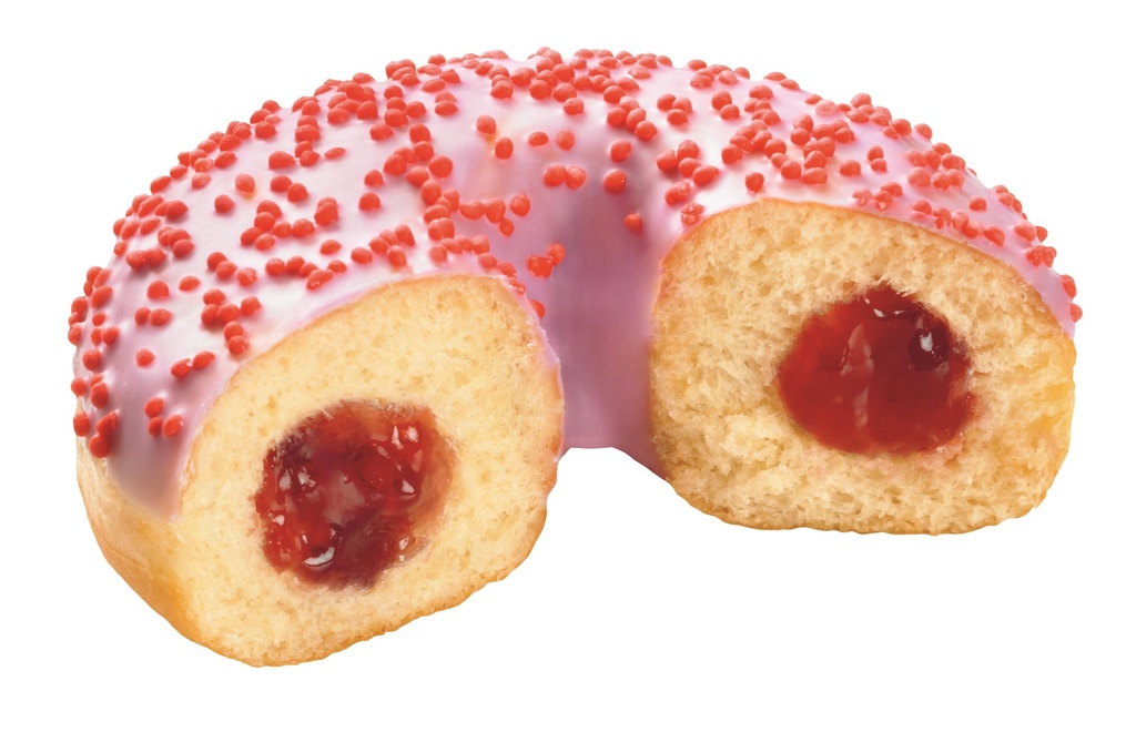 ❄️B & B 16190 AARDBEI DONUT GEVULD MET GEBAKKEN AARDBEI 48 X 75GR