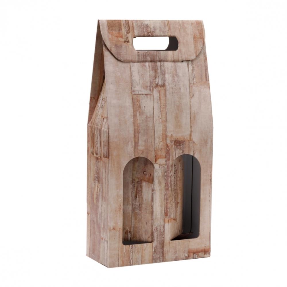 BOITE "WOOD" EN CARTON IMPRIME POUR 2 BOUTEILLES H/38.5CM
