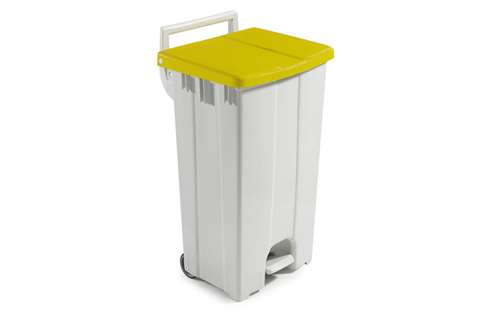 TRASH CAN WITH YELLOW LID - 90L WITH PEDAL + 2 WHEELS