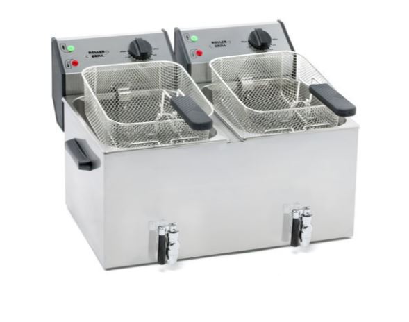 ROLLER GRILL DUBBELE FRITEUSE MET KRAAN 2X8L2X230V