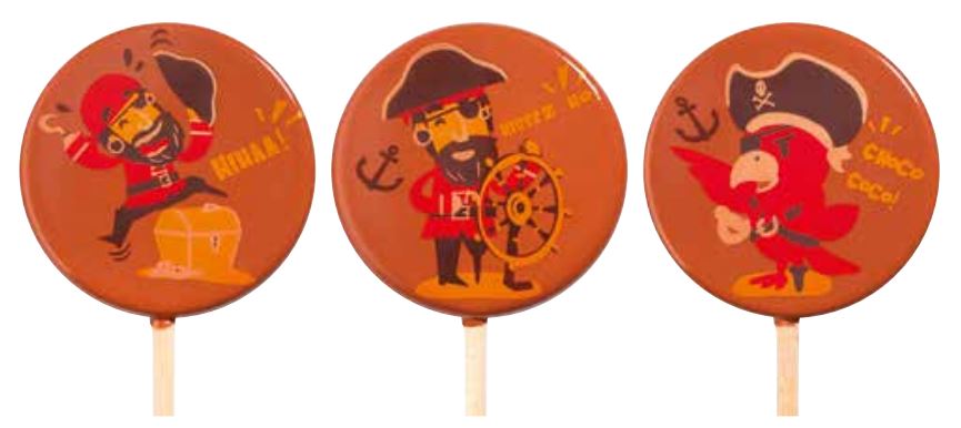 *FF*074000 PCB BLISTERS SUCETTES CAPT AIN CHOCO & BÂTONS 45EMPR.5DESIGNS Ø5,5CM 9PCES ***S/CD***