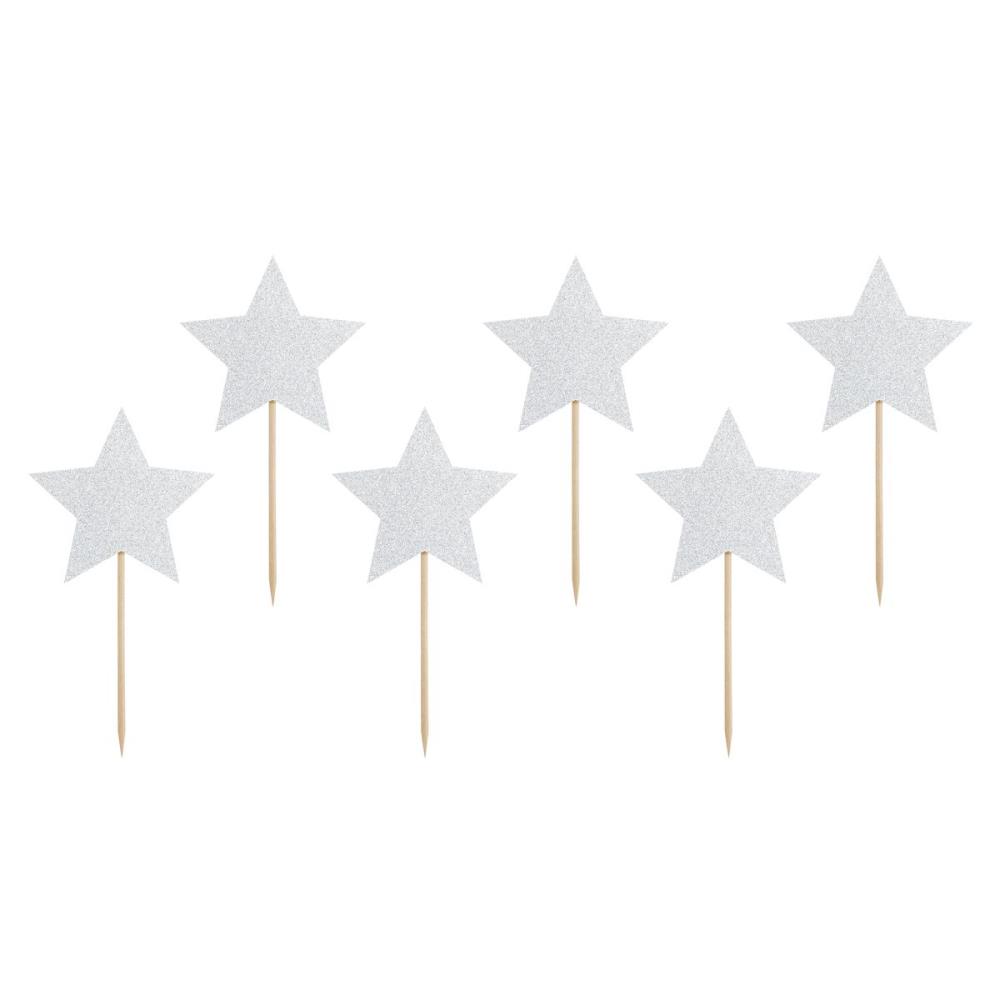 CAKE TOPPER ETOILE ARGENTEE HT 11.5CM 6 PCES