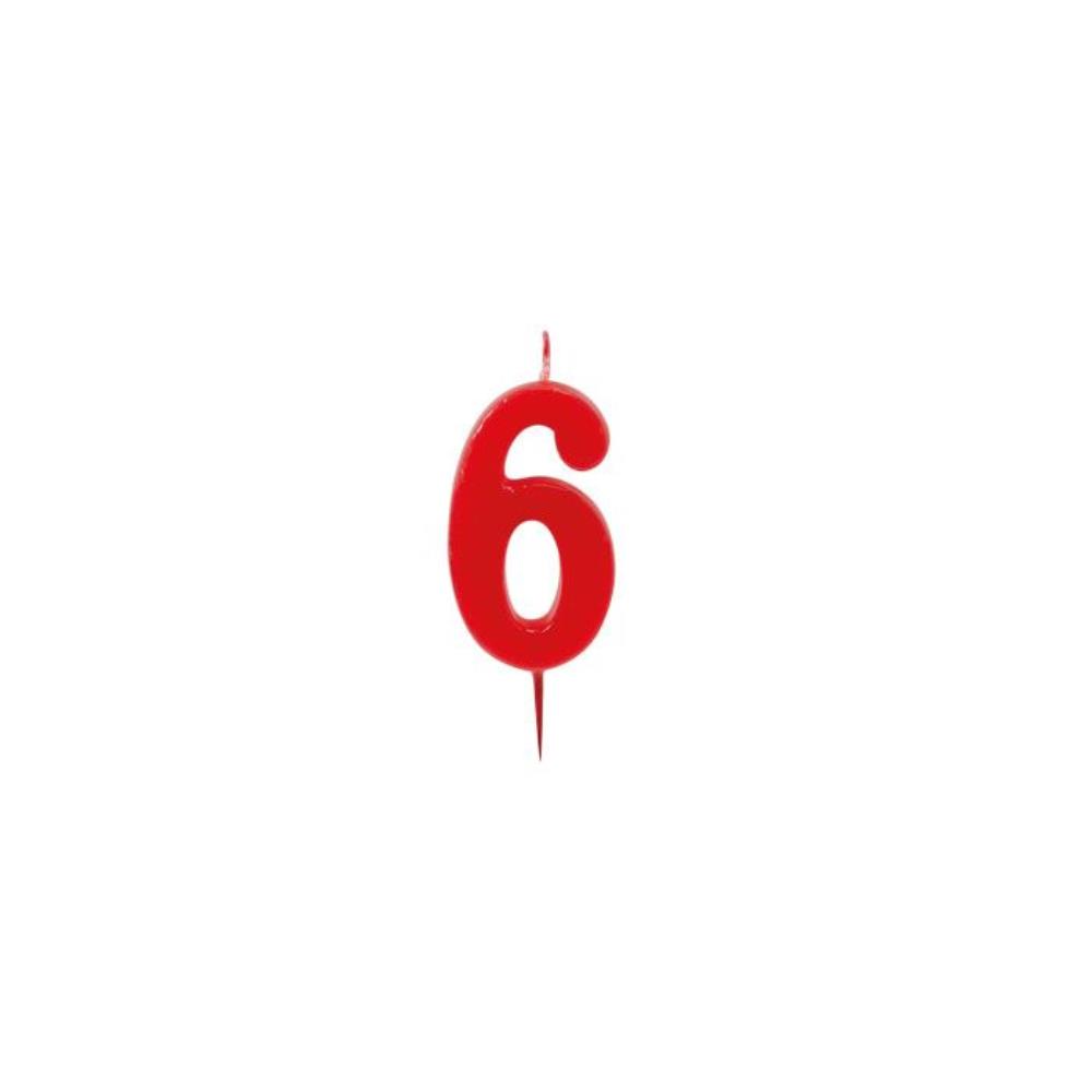 RED NUMBER CANDLE NO. 6 HT 6CM