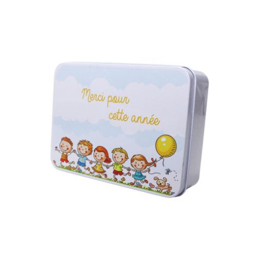WITTE DOOS KINDERBALLON "MERCI POUR CETTE ANNEE" 12,3X9,3XH4CM FOST+ INBEGREPEN