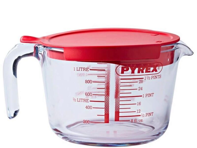 PYREX MAATKAN MET GRADUATIE Ø16CM 1,0L MET DEKSEL IN BOROSILICAATGLAS -40 TOT +300°C