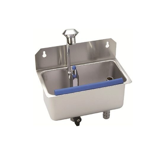 STOCKEL RVS SPOELBAK 22X12.3X26.5CM WANDMONTAGE MET DOUCHE - 3 KLEMMEN MODEL 15/16