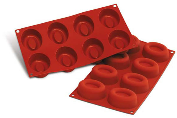 SILIKOMART SF085 MOLD 8 LARGE OVAL SAVARINS 74X57 HT 27MM 72ML NON-STICK GN1/3 -50° TO 250