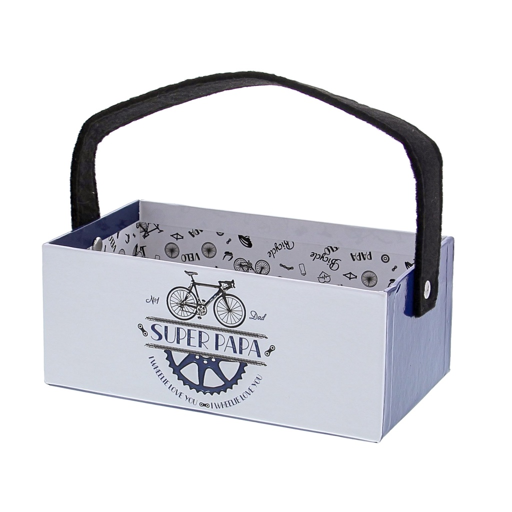 RECHTHOEKIGE RECHTE MAND MET FIETSHANDVAT SUPER PAPA L18X10CM HT 7CM