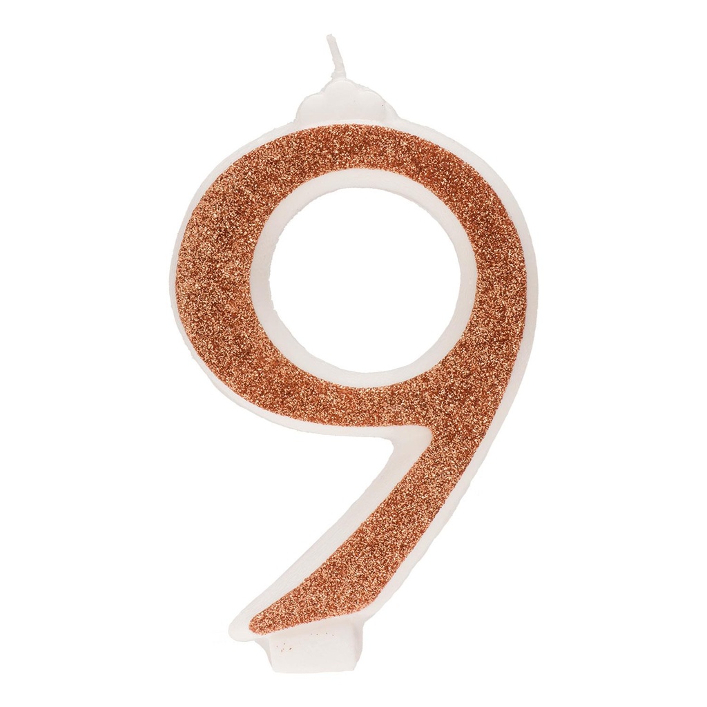 *FF*BOUGIE CHIFFRE N°9 PAILLETTES OR 13CM