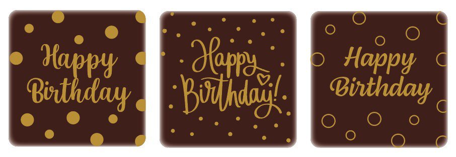 2067008 VIERKANT HAPPY BIRTHDAY 5X5CM 75PCS ***OP/ORDER***