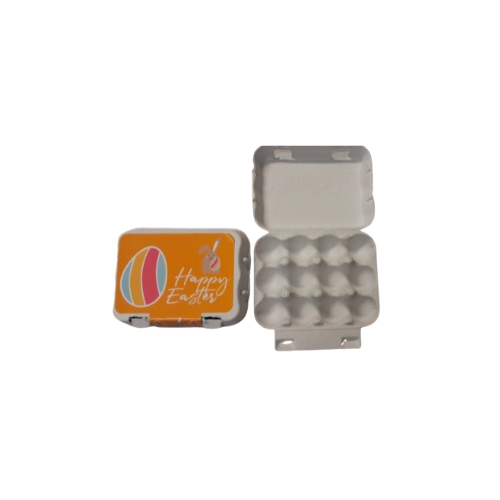 VROLIJK PASEN" DOOSJE VOOR 12 EIEREN+STICKER 12X9,5CM H4CM 12STKS