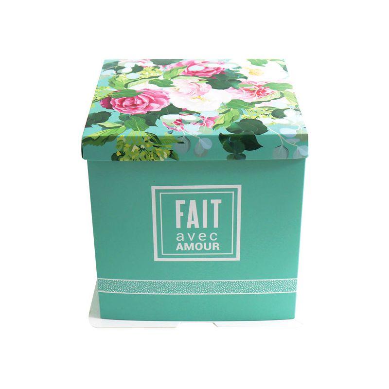 GATOBOX TURQUOISE CAKE BOX WITH FLOWERS 26X26X24CM FOST+ INCLUDED