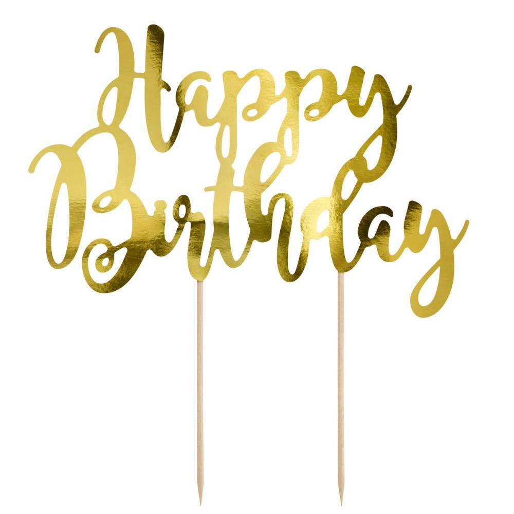 CAKE TOPPER HAPPY BIRTHDAY GOLD H22.5CM