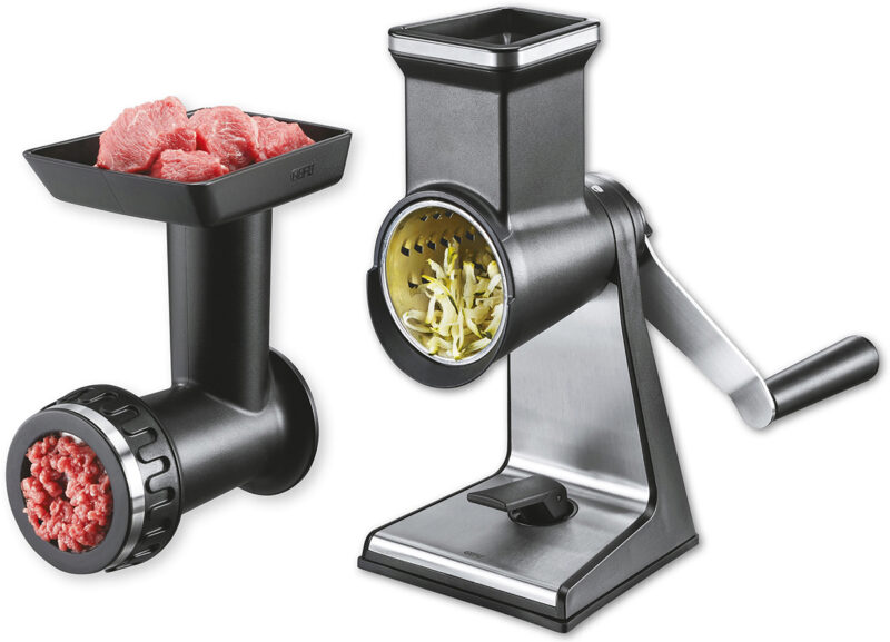 GEFU RÂPE LEGUMES 3 TAMBOURS TRANSFORMA +KIT HACHE-VIANDE A/MANIVELLE