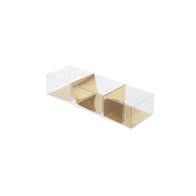 PVC DOOS + GOUDEN INZETSTUK VOOR 3 MACARONEN 130X42X26MM DOOS VAN 100 STUKS