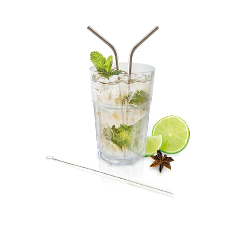 VIN BOUQUET SET DE 4 PAILLES ACIER INCLINEES + BROSSE ***S/CDE***