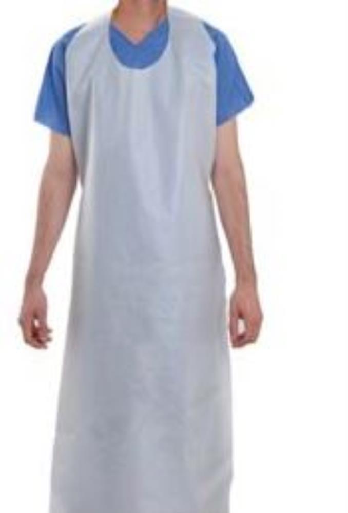 WHITE DISPOSABLE POLY APRON 100 PCES DIMENSIONS 70 X 122 CM
