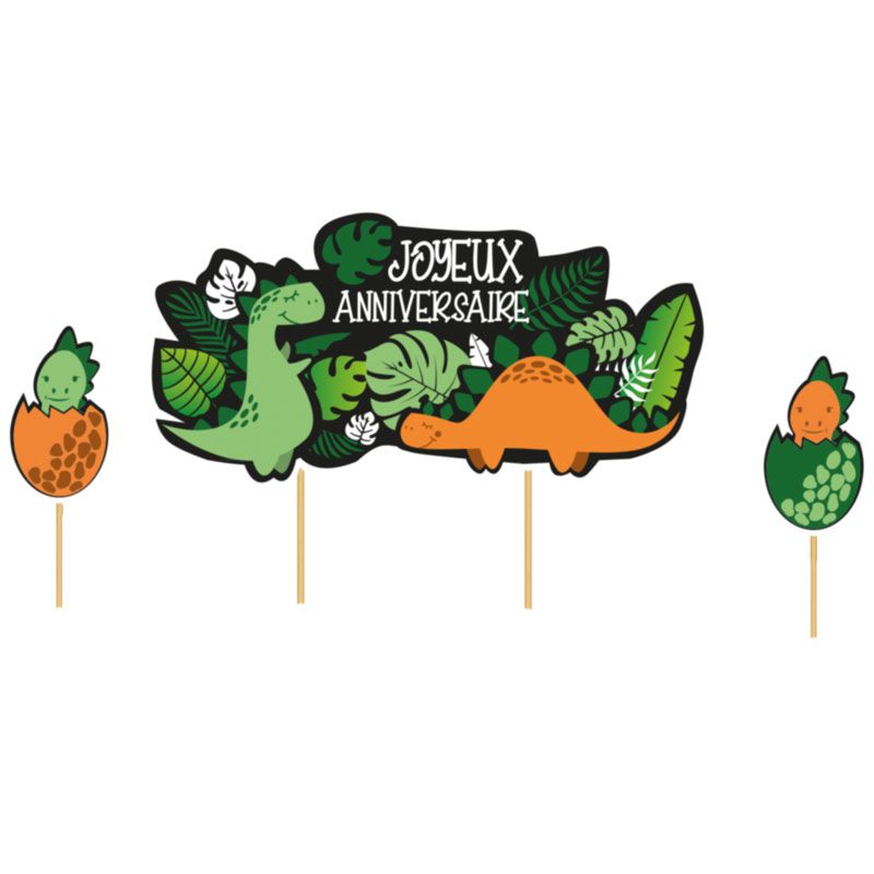 CAKE TOPPER JOYEUX ANNIVERSAIRE DINOSAURES  3PCES
