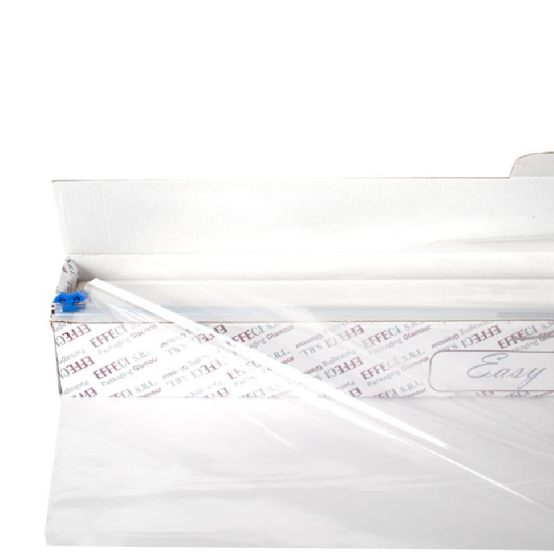 GEMAKKELIJK TE SNIJDEN DOOS MET TRANSPARANTE PP-FOLIE, GEVOUWD OP ROL 60 CM (120 M) X 25 M