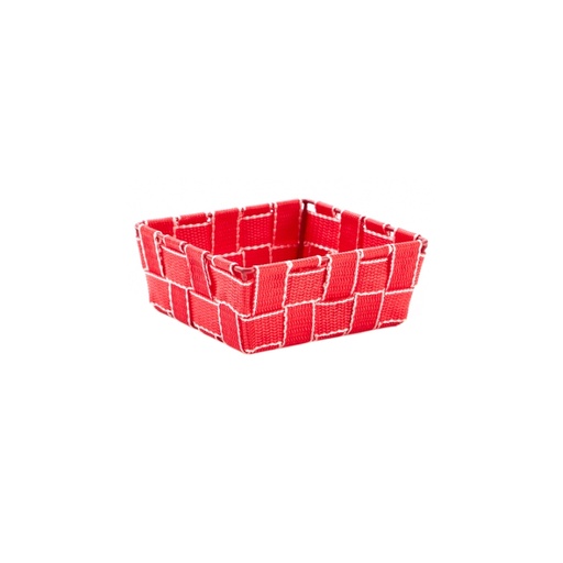[60700783] KLEIN VIERKANT ROOD GESTREEPT TOUWMANDJE 15X15XH5,5CM