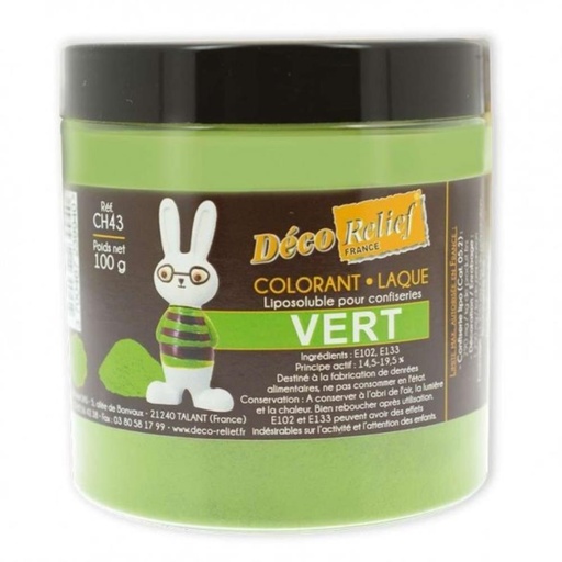 [70409314] COLORANT LAQUE EN POUDRE POUR CHOCOLAT VERT100GR CH 43