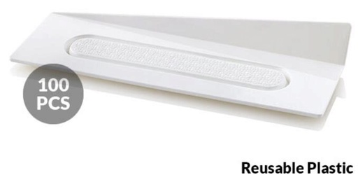 [51657277] WHITE RECTANGULAR PLATE/TRAY 140X40MM REUSABLE 100PCES FOST+ INCLUDED