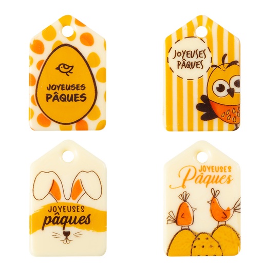 [08054590] 2069161 PLAQUETTE ETIQUETTE JOYEUSES PÂQUES 45X30MMCHOCOLAT 105 PCES ***S/CD***